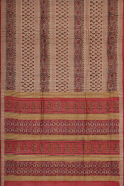 Image of Printed Tussar Cream Saree