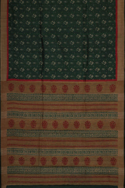 Image of Printed Tussar Bottle Green Saree