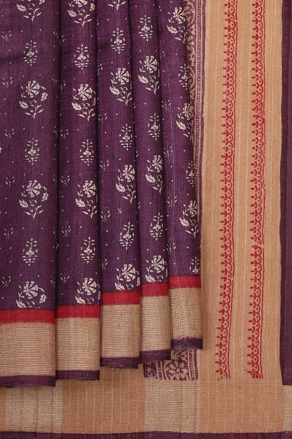 Printed Tussar Silk Violet Saree