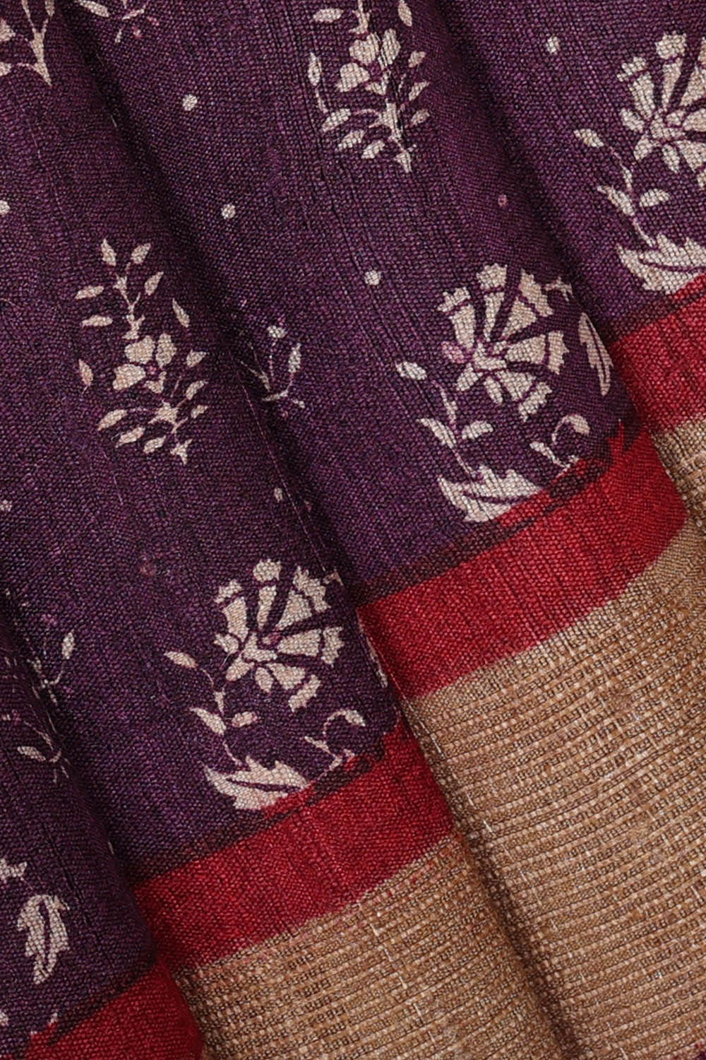 Printed Tussar Silk Violet Saree