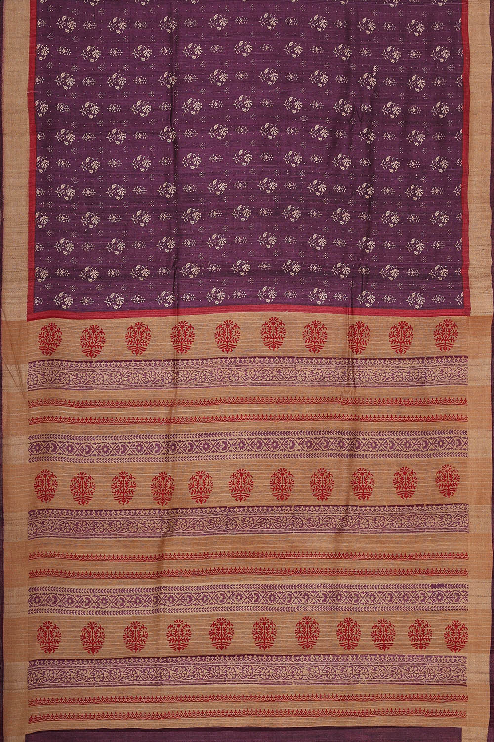 Printed Tussar Silk Violet Saree