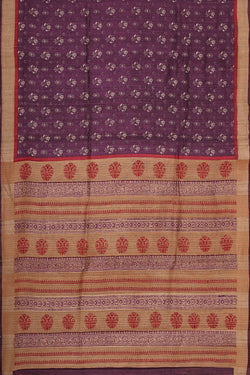 Image of Printed Tussar Silk Violet Saree