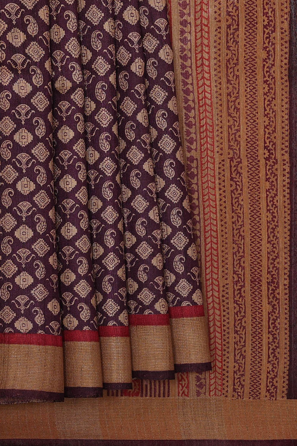 Printed Tussar Violet Saree