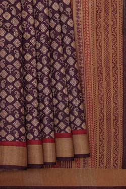 Image of Printed Tussar Violet Saree