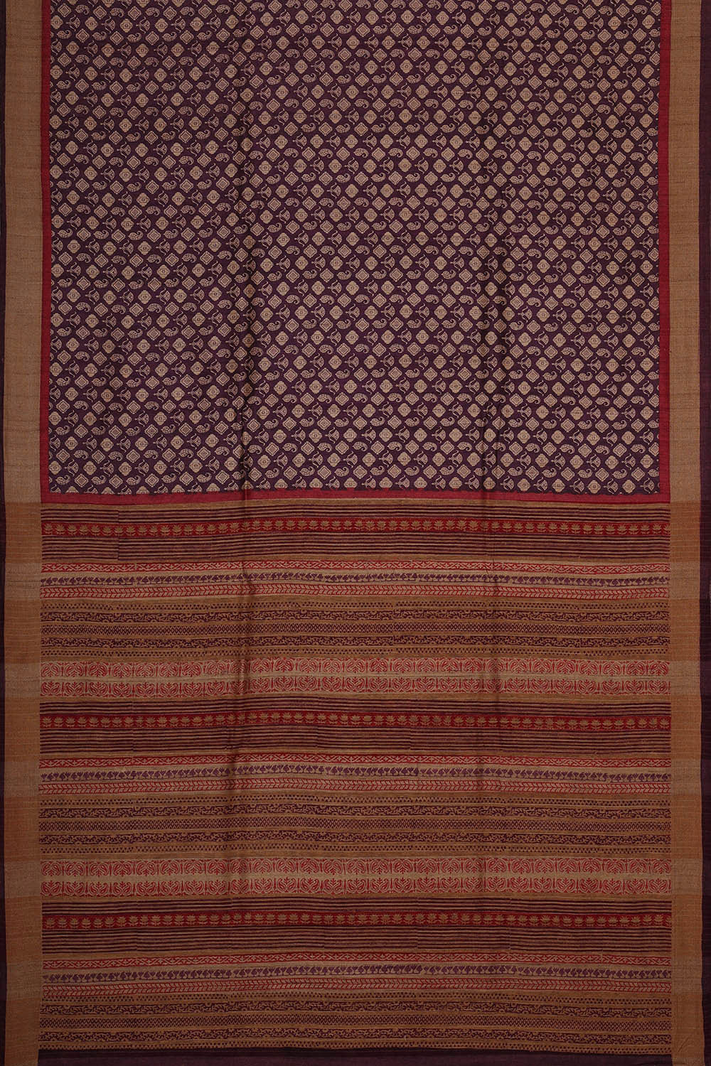 Printed Tussar Violet Saree