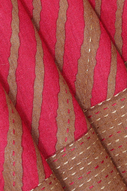 Image of Printed Tussar Silk Reddish Pink Saree