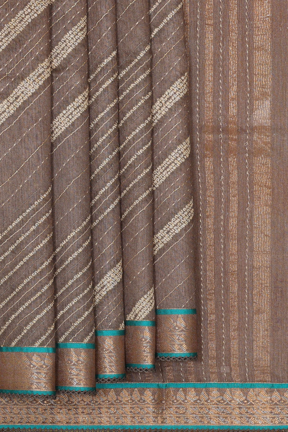 Printed Tussar Silk Creamy Brown Saree