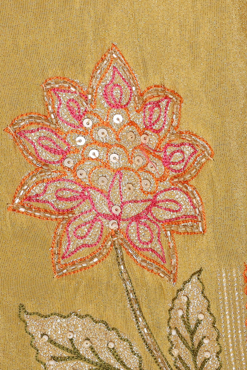 Image of Georgette Dull Yellow Embroidered Saree