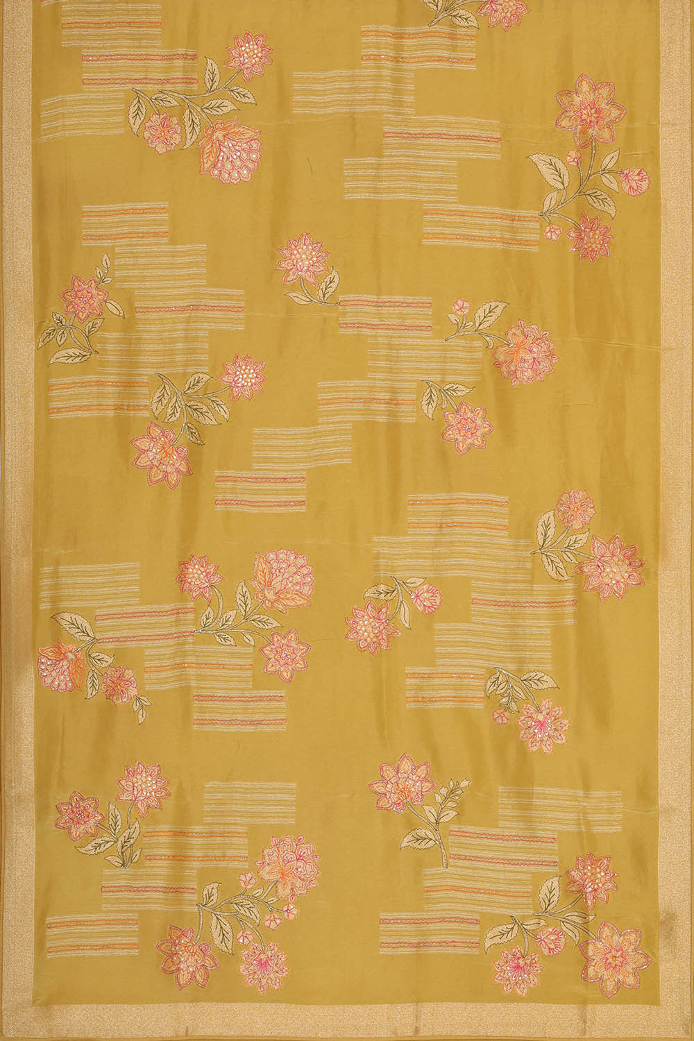 Image of Georgette Dull Yellow Embroidered Saree