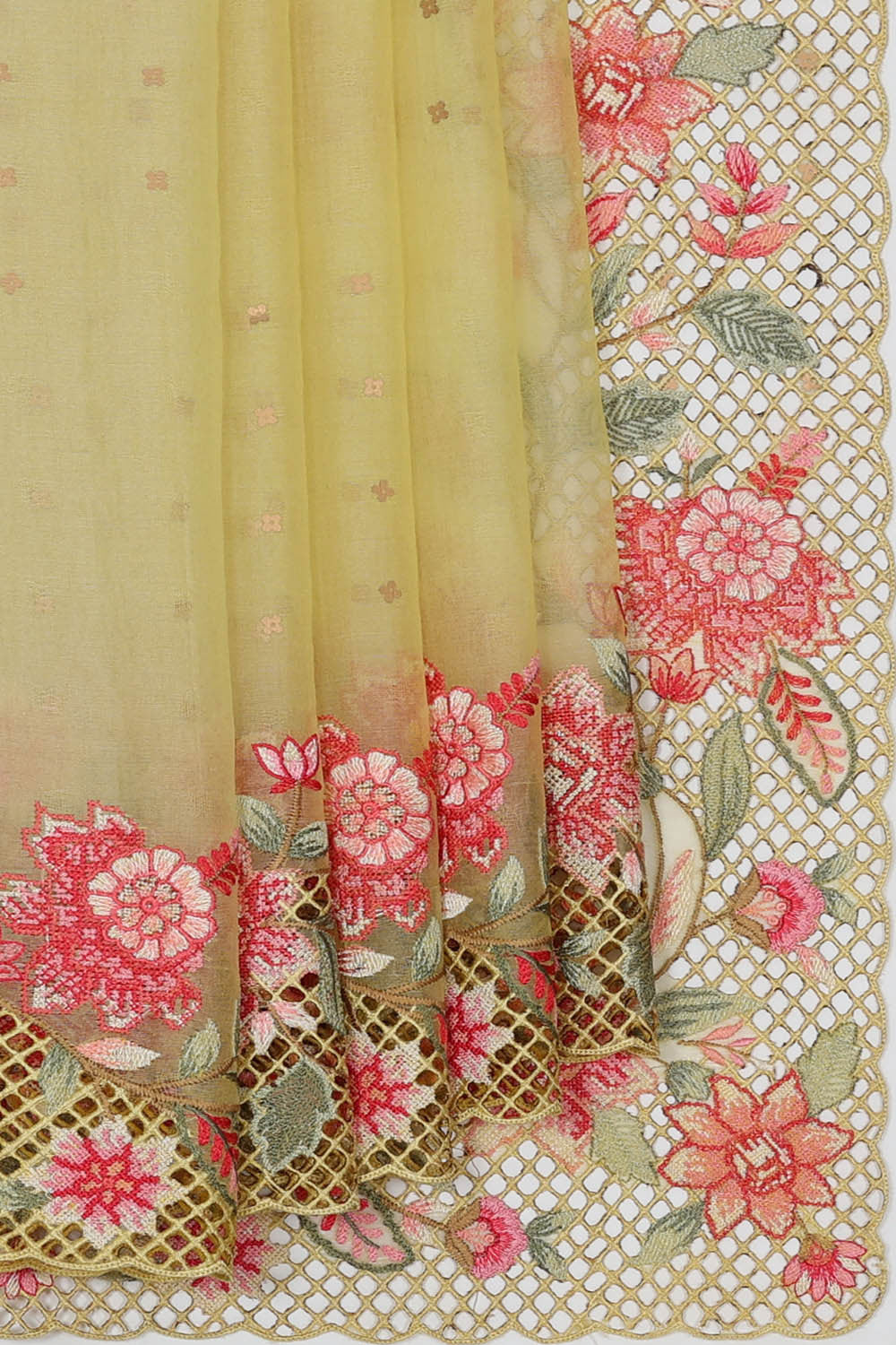 Image of Banarasi Kora Silk Yellow Saree