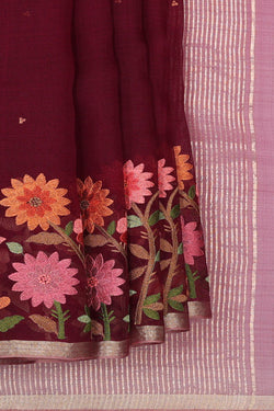 Image of Banarasi Kora Maroon Saree