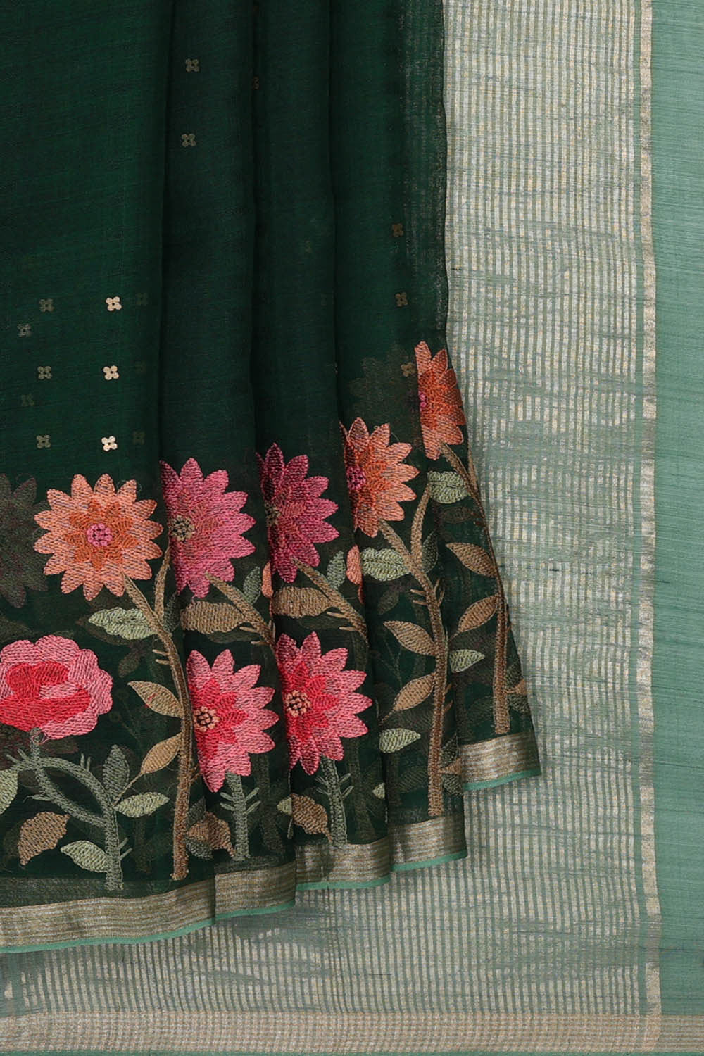 Banarasi Kora Bottle Green Saree