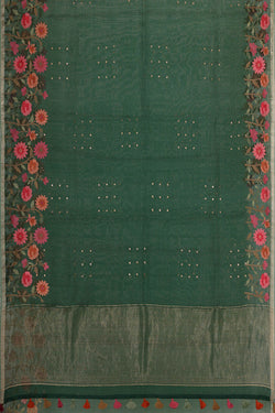 Image of Banarasi Kora Bottle Green Saree