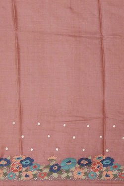 Image of Tussar Silk Dull Peach Embroidered Saree