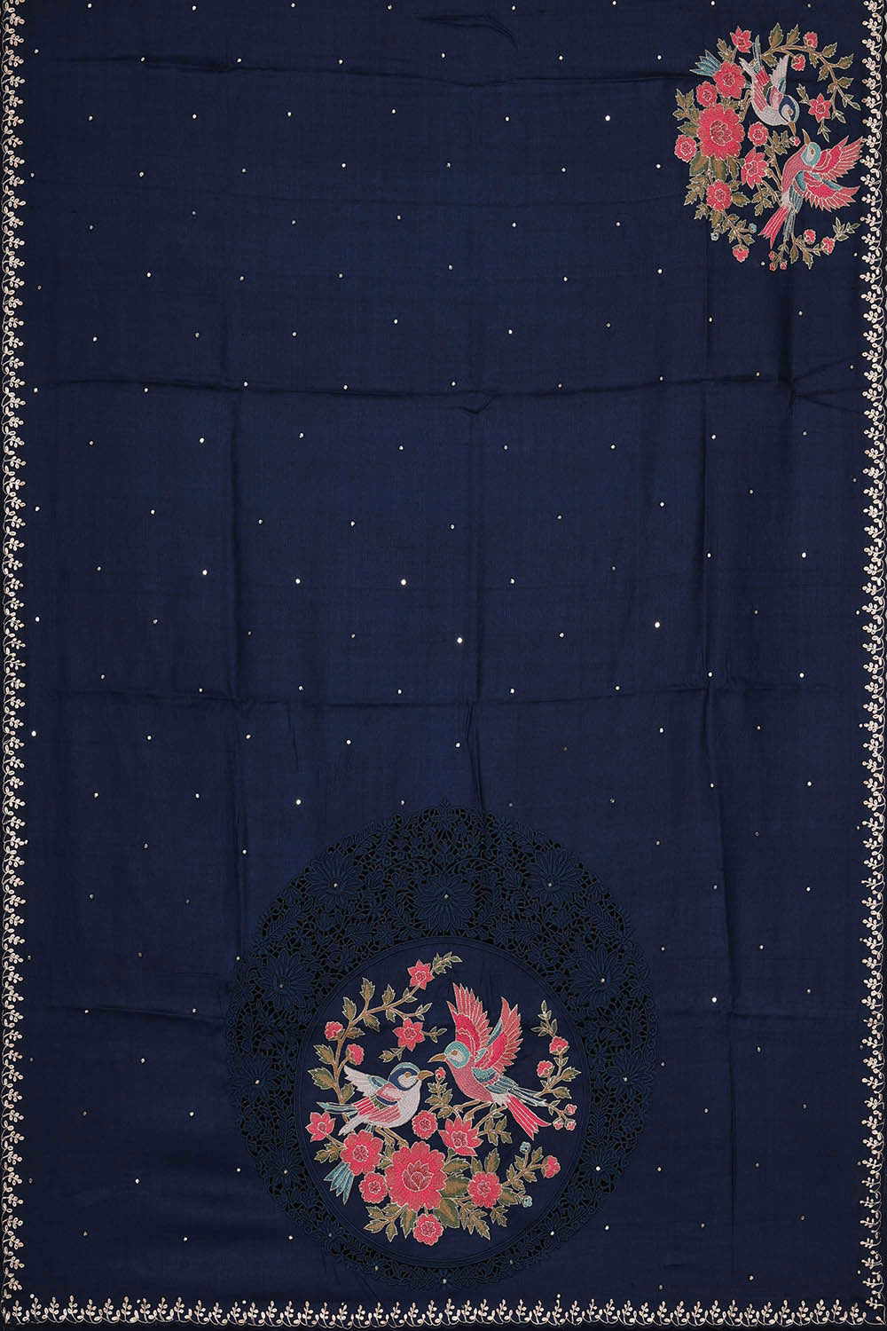 Tussar Silk Navy Blue Embroidered Saree