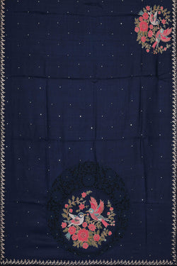 Image of Tussar Silk Navy Blue Embroidered Saree