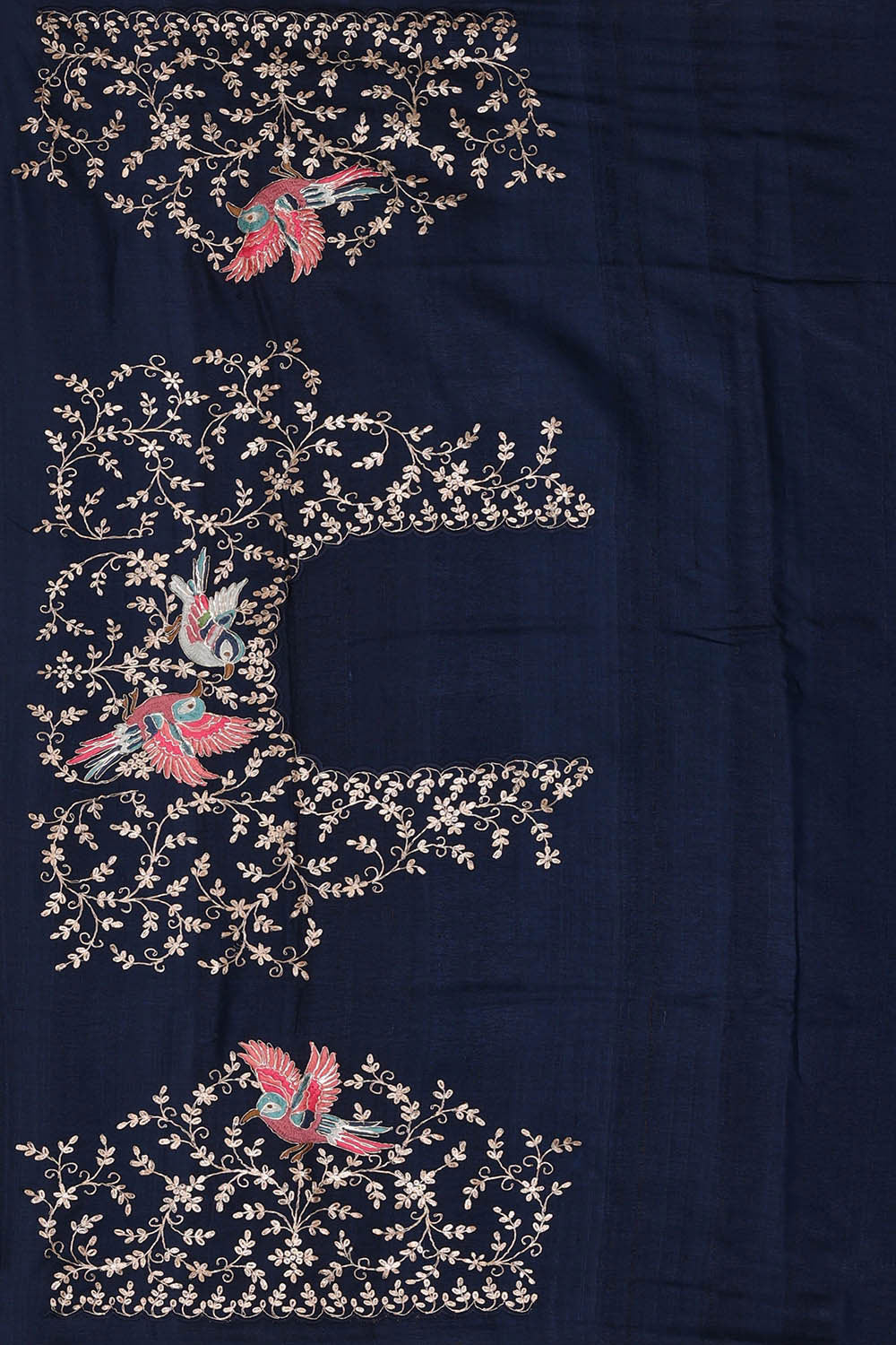 Tussar Silk Navy Blue Embroidered Saree