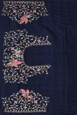 Image of Tussar Silk Navy Blue Embroidered Saree