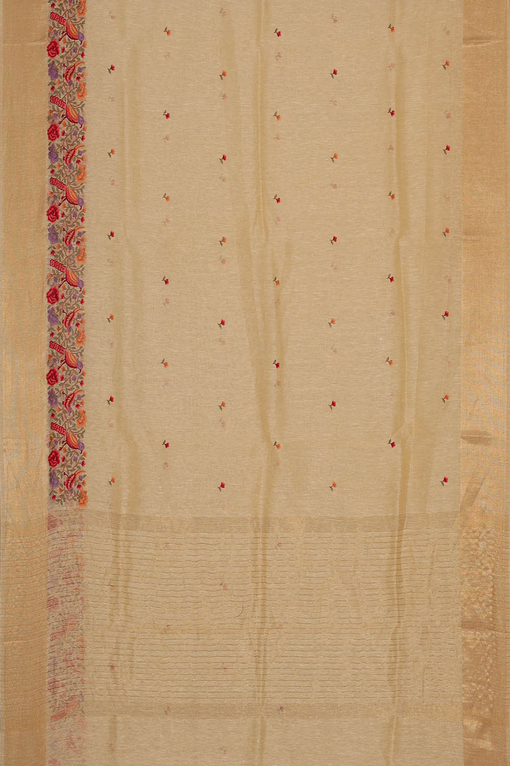 Linen Silk Cream Embroidered Saree
