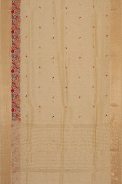 Image of Linen Silk Cream Embroidered Saree