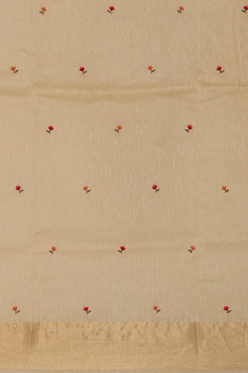 Linen Silk Cream Embroidered Saree