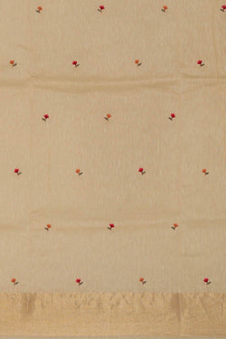 Image of Linen Silk Cream Embroidered Saree
