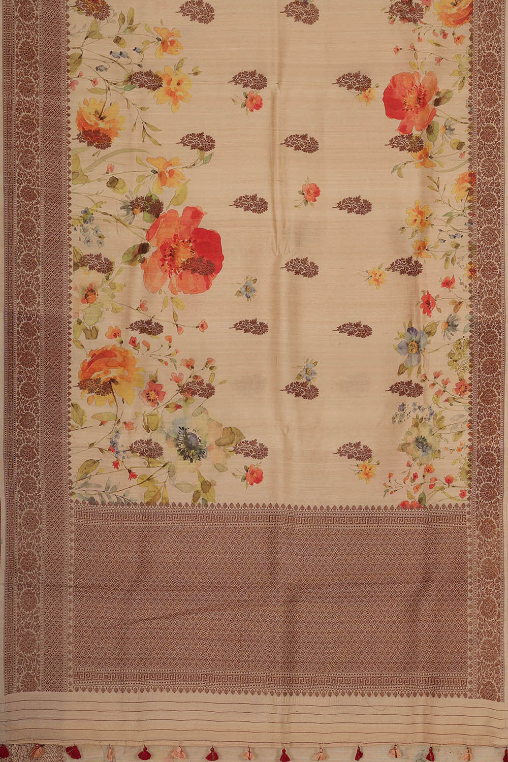 Image of Printed Tussar Cream Saree