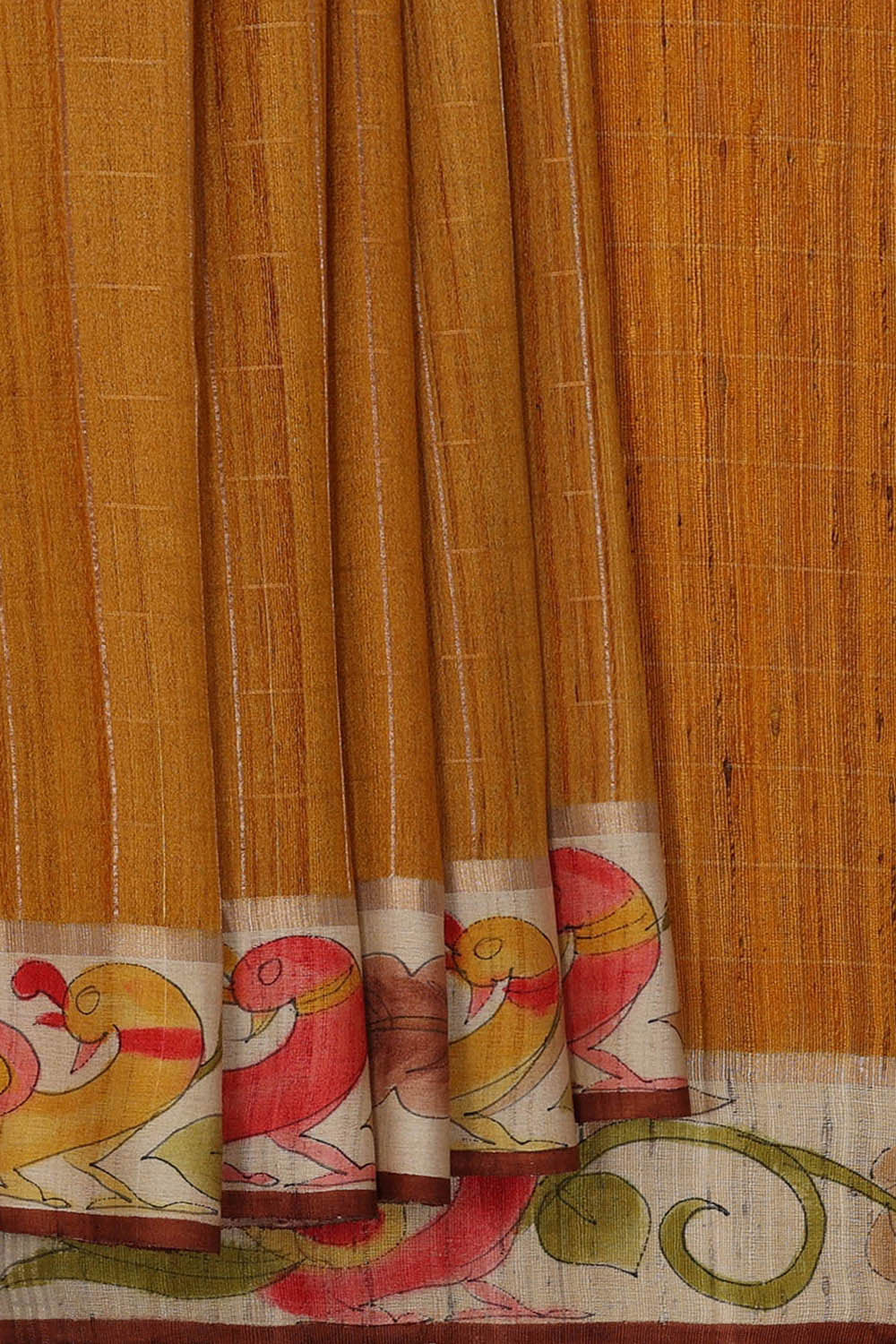 Printed Tussar Mustard Yellow Saree