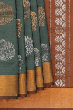 Image of Uppada Silk Greyish Green Saree