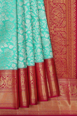 Image of Kanchipattu Aqua Blue Brocade Saree