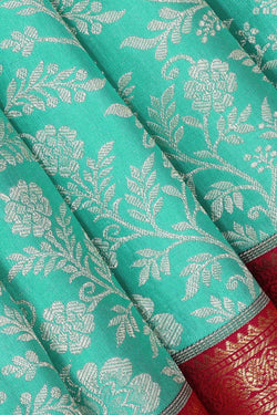 Image of Kanchipattu Aqua Blue Brocade Saree