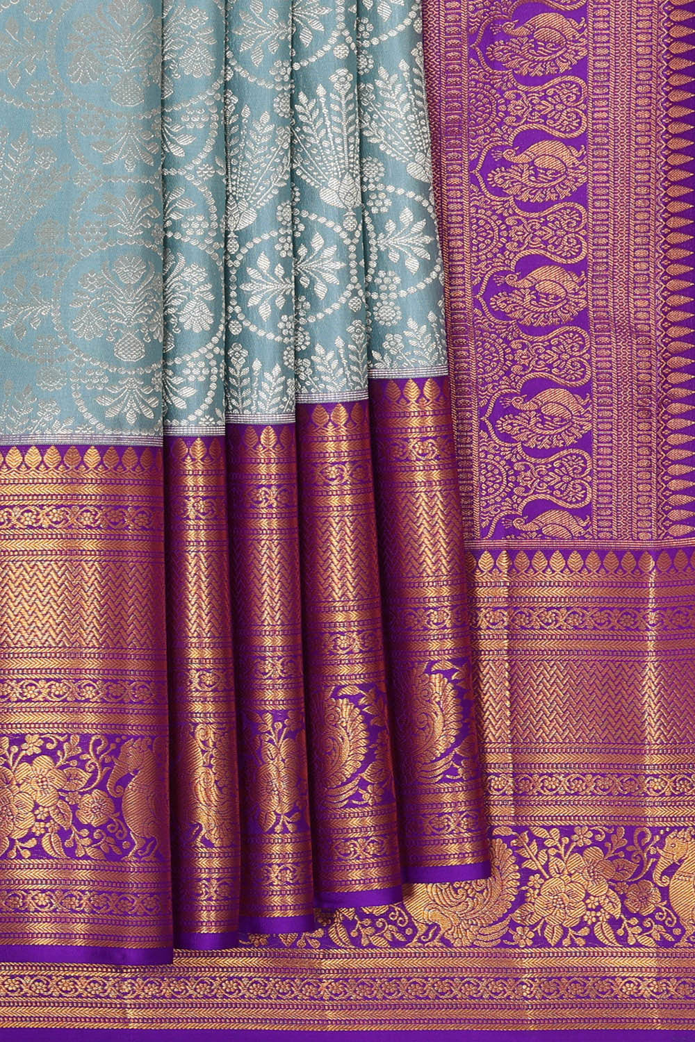 Kanchipattu Bluish Grey Brocade Saree