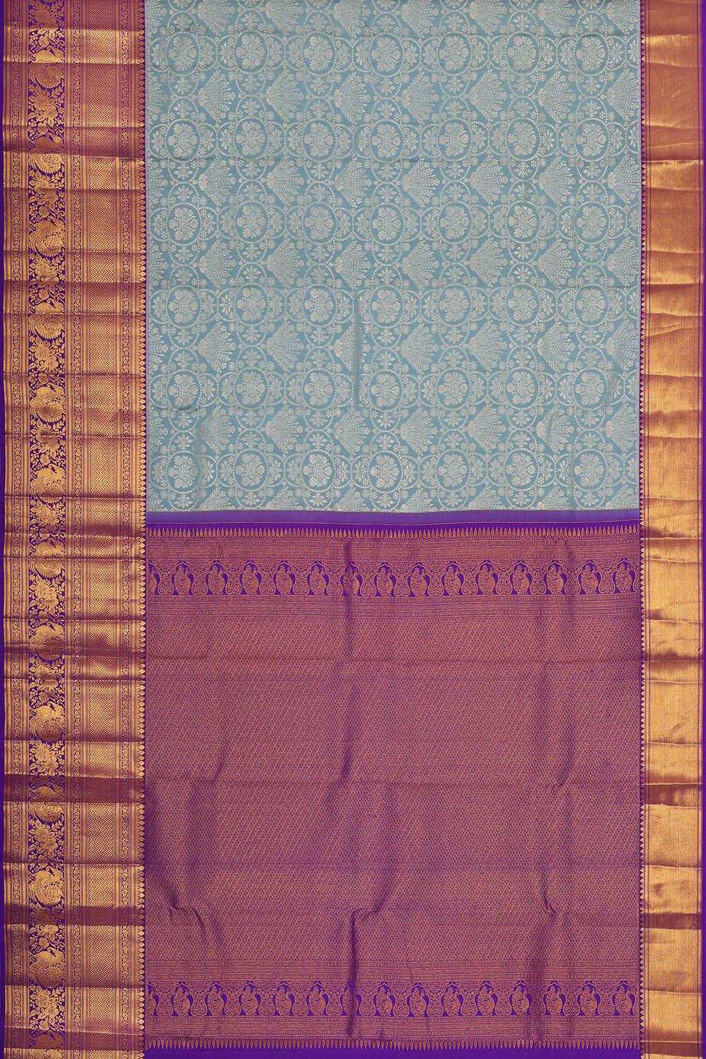 Kanchipattu Bluish Grey Brocade Saree