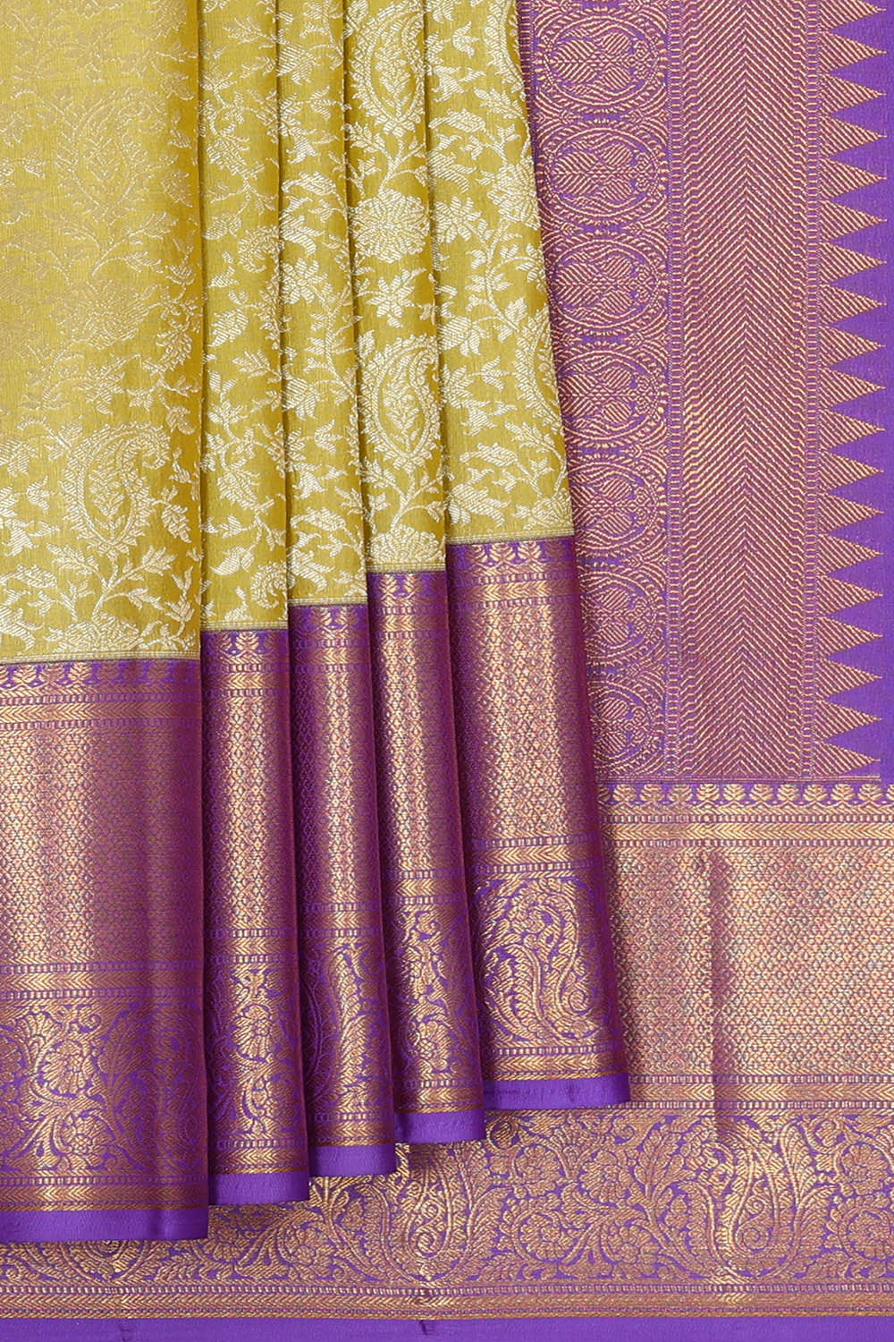 Kanchipattu Dull Yellow Brocade Saree