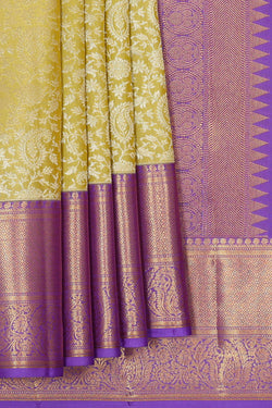 Image of Kanchipattu Dull Yellow Brocade Saree