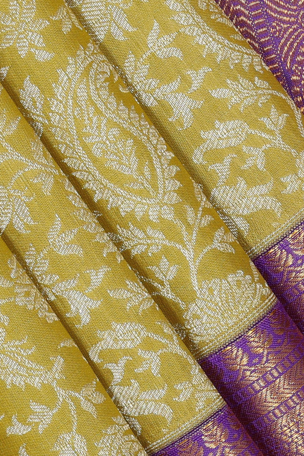 Kanchipattu Dull Yellow Brocade Saree