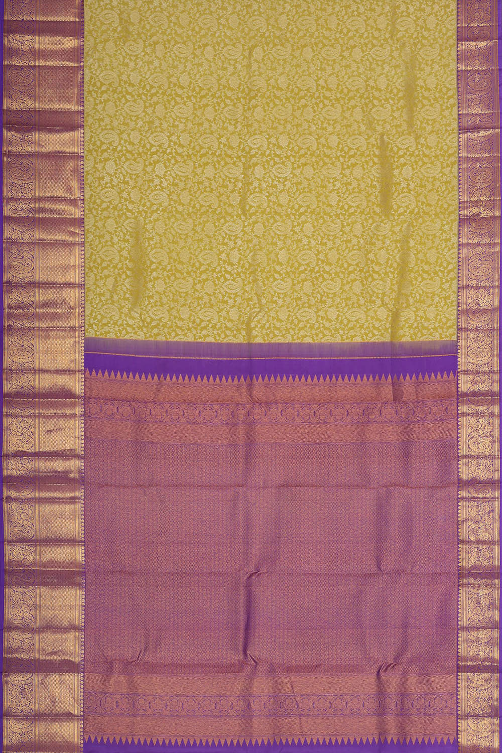 Kanchipattu Dull Yellow Brocade Saree