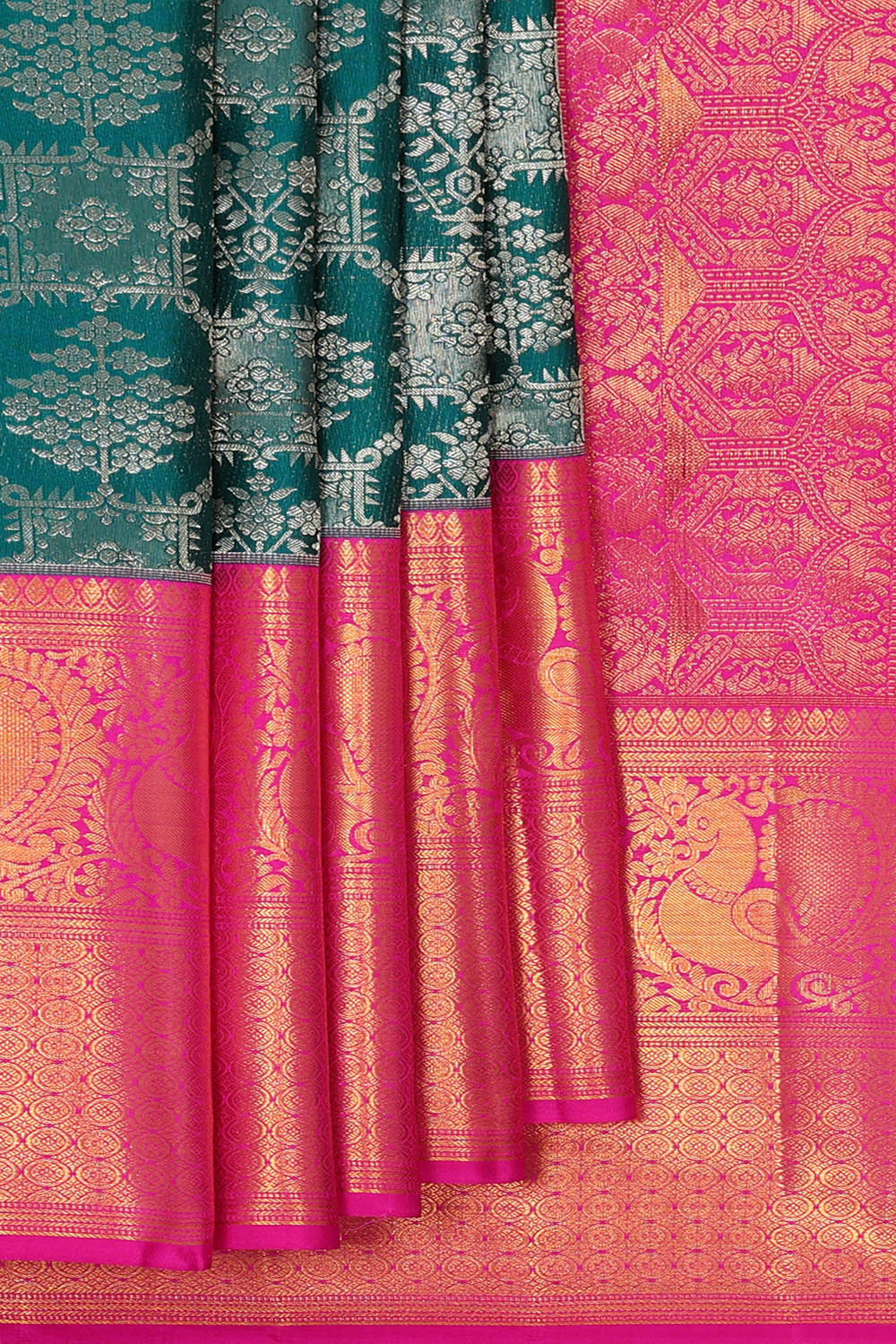 Kanchipattu Peacock Green Brocade Saree