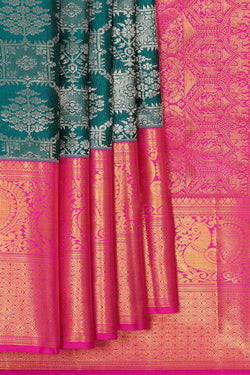 Image of Kanchipattu Peacock Green Brocade Saree