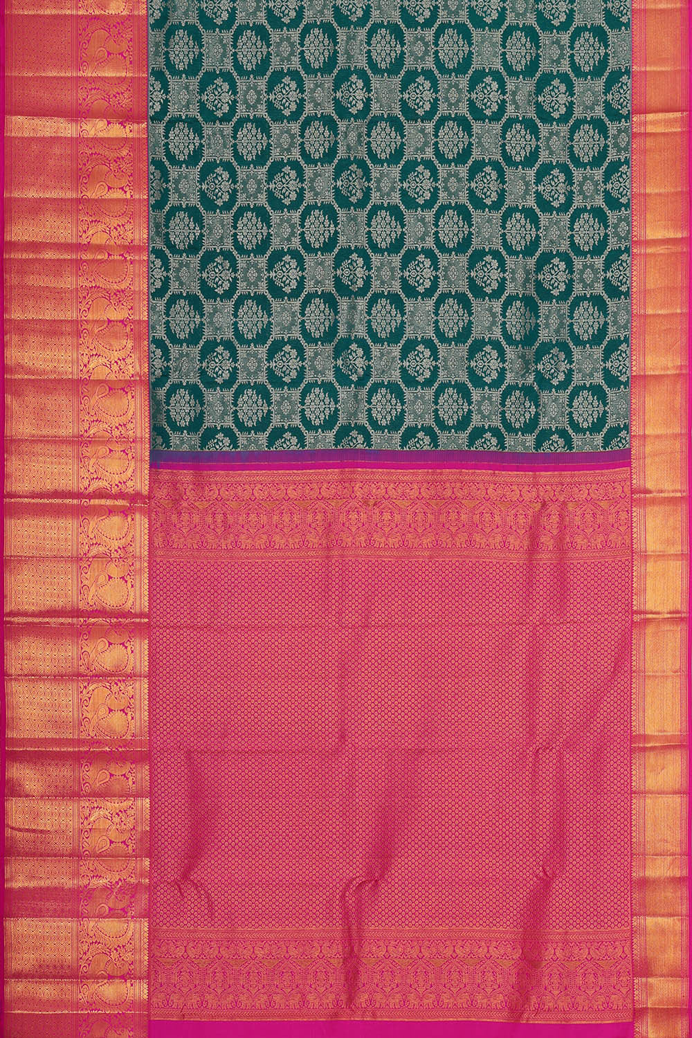 Kanchipattu Peacock Green Brocade Saree