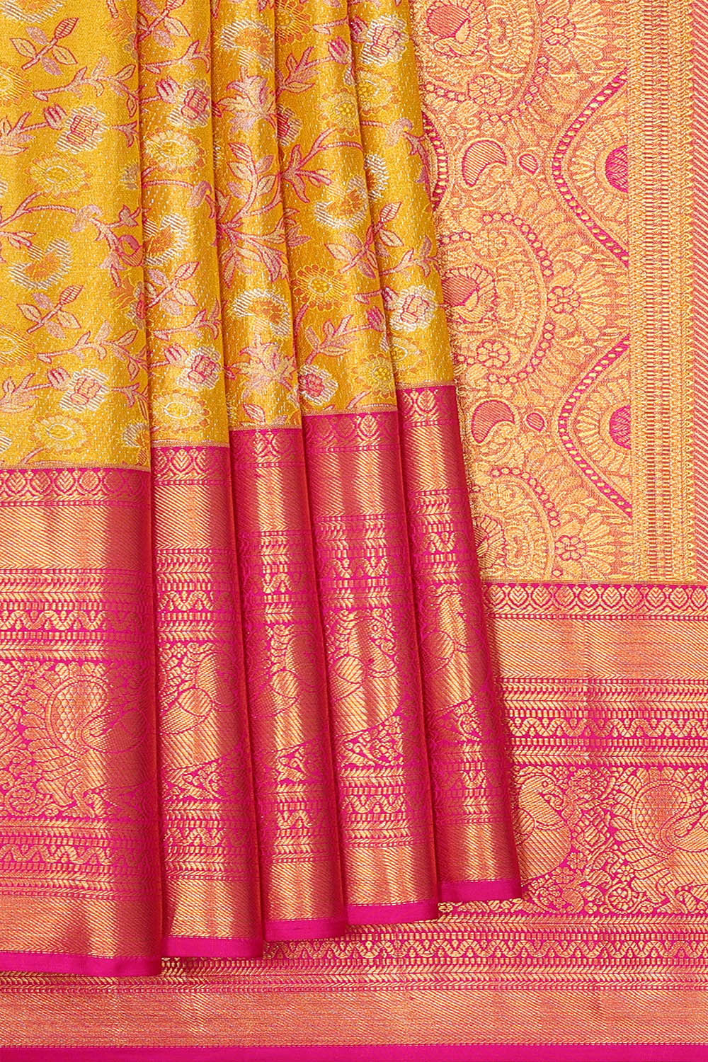 Kanchipattu Golden Yellow Tissue Brocade Saree