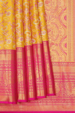 Image of Kanchipattu Golden Yellow Tissue Brocade Saree