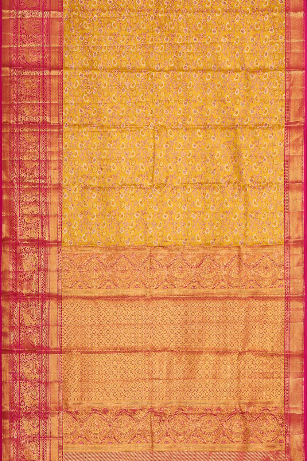 Kanchipattu Golden Yellow Tissue Brocade Saree