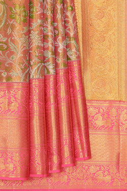 Image of Kanchipattu Golden Pink Tissue Brocade Saree