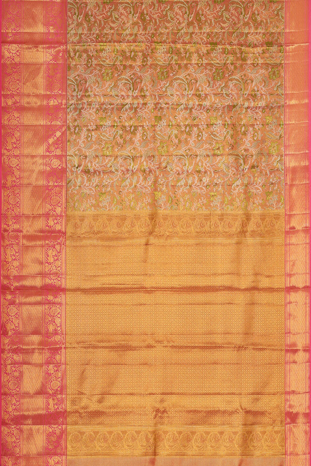 Kanchipattu Golden Pink Tissue Brocade Saree