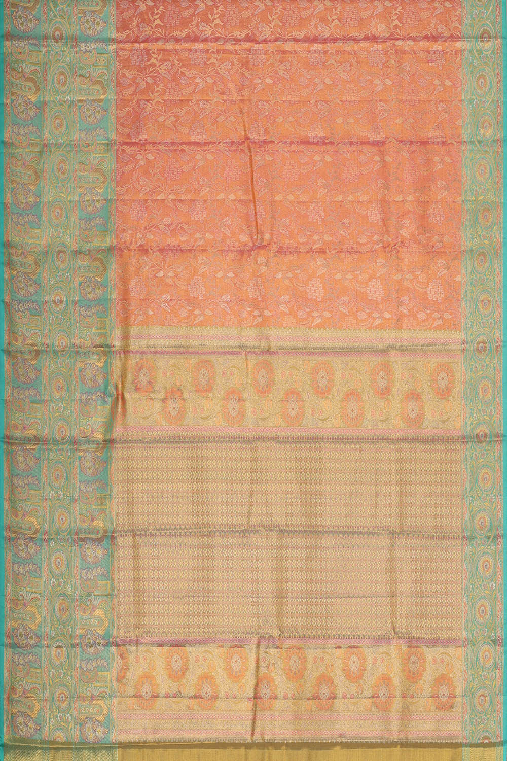 Kanchipattu Peach Tissue Brocade Saree