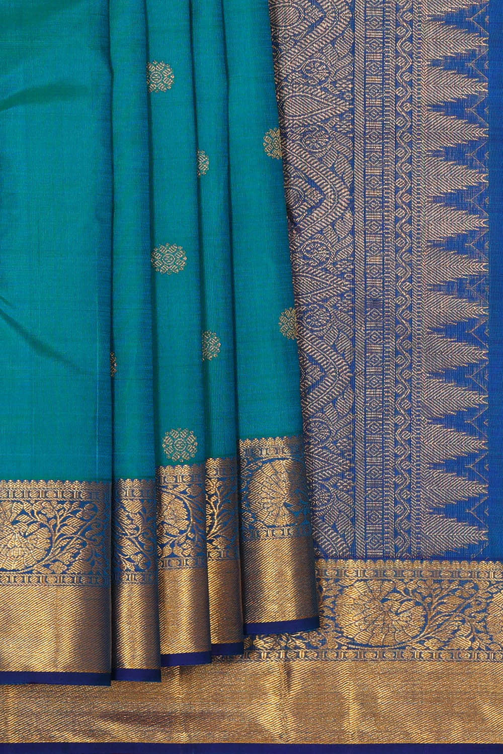 Kanchipattu Teal Blue Brocade Saree