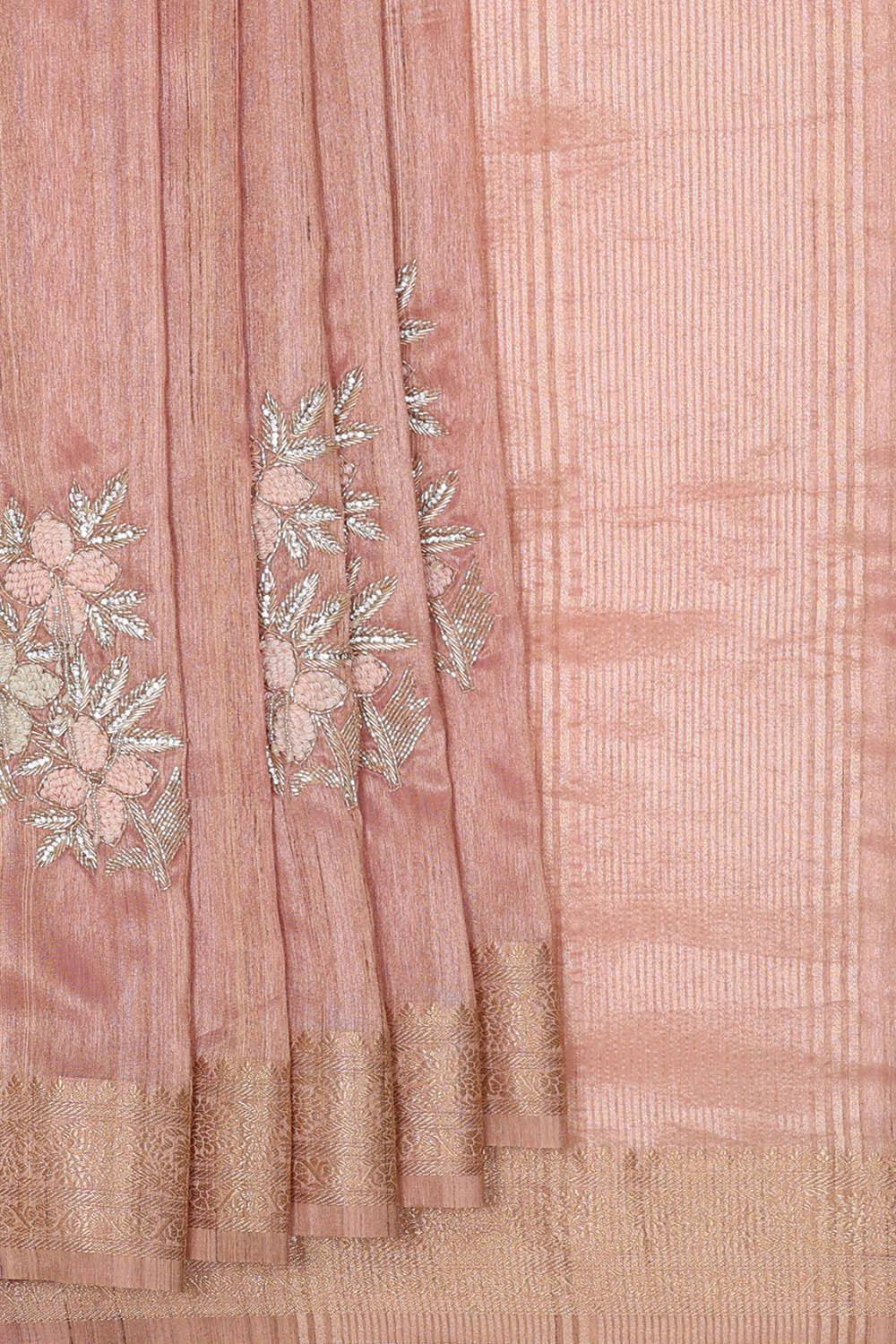 Image of Georgette Light Peach Embroidered Saree