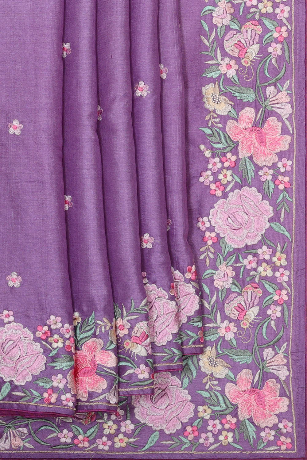 Tussar Silk Lavender Embroidered Saree