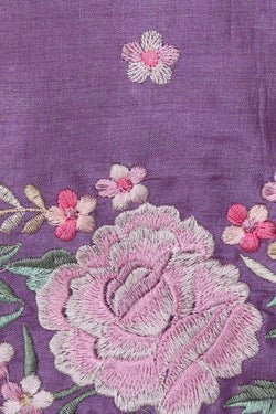 Image of Tussar Silk Lavender Embroidered Saree